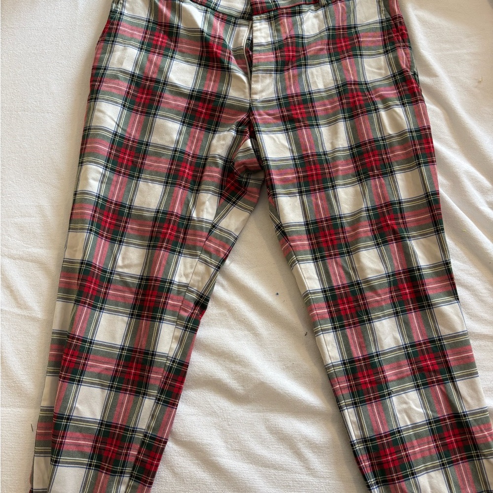 Tommy Hilfiger Red and White Plaid Men's Dress Pants